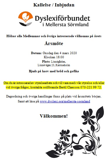 Välkommen! på Årsmöte den 4 mars-2020