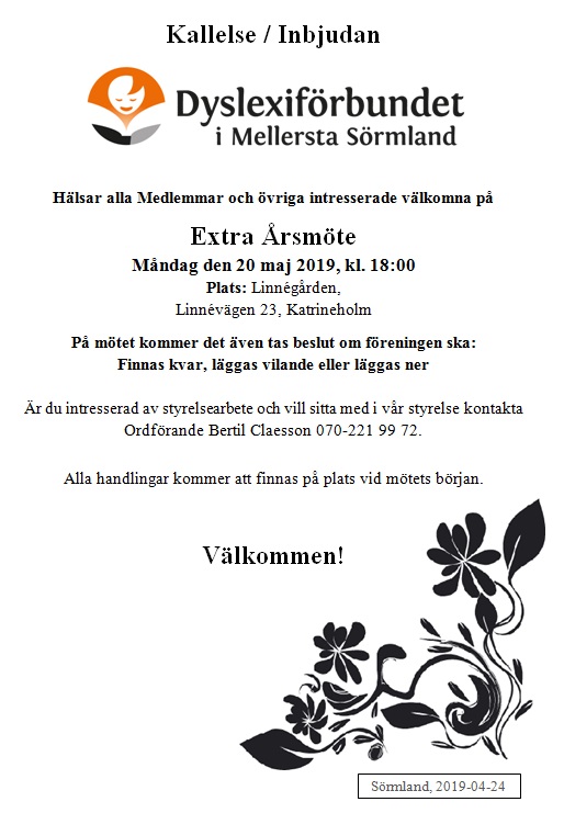 Välkommen på Årsmöte den 20 maj 2019, kl. 13.00