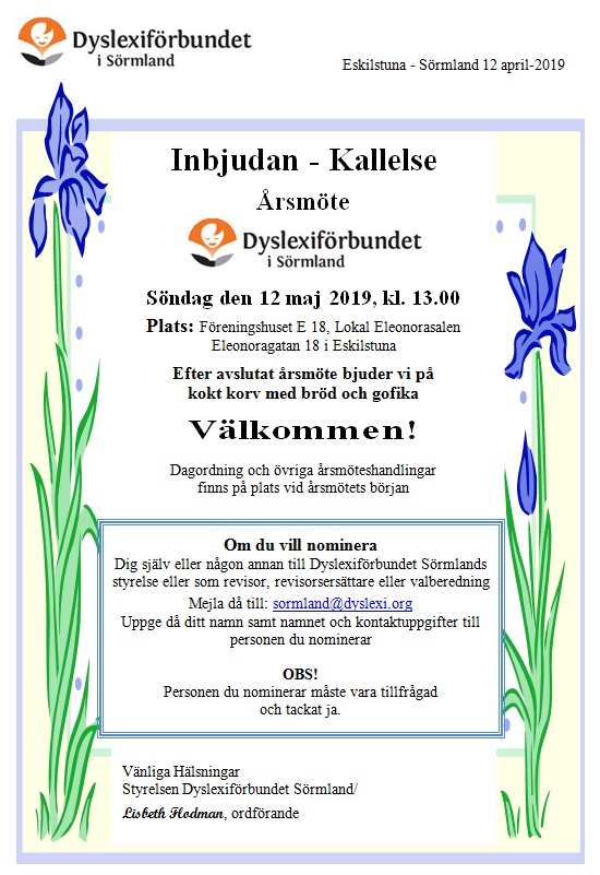 Välkommen på Årsmöte den 12 maj 2019, kl. 13.00