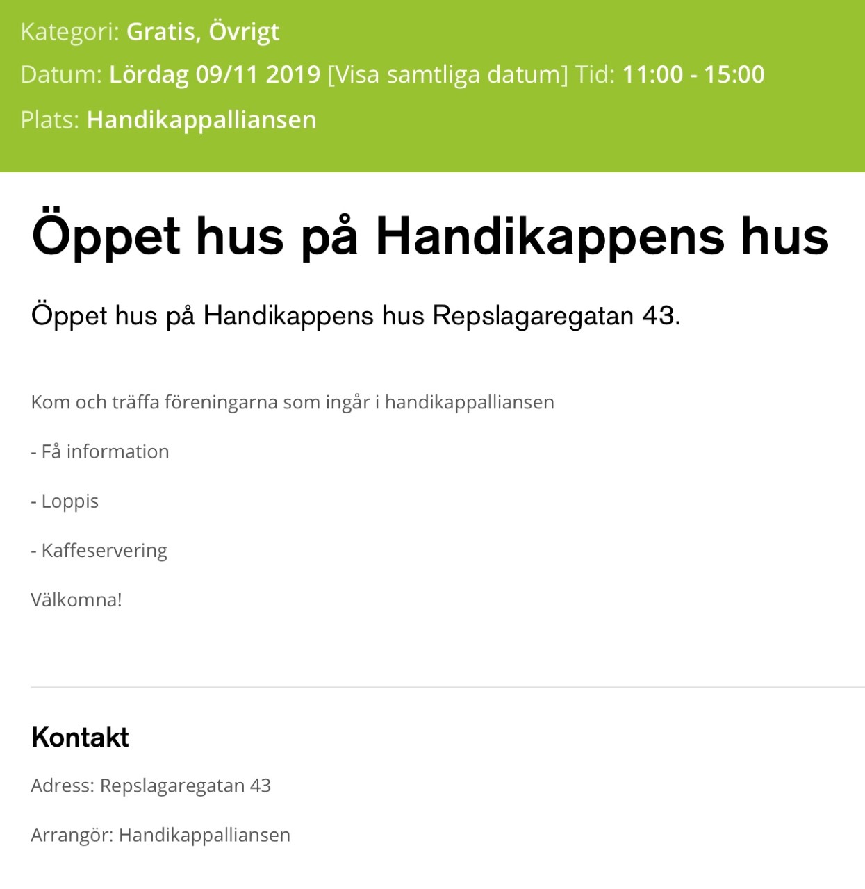 Handikappalliansen Öppet Hus, 9 november