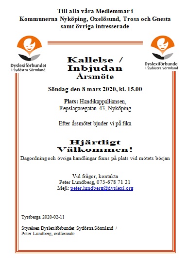 Kallelse / Inbjudan Årsmöte hos Sydöstra Sörmland